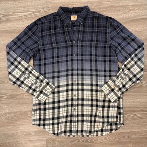 ORANGE HUGO BOSS Mens Blue White Yellow Plaid Ombre Button Down Shirt Sz XXL